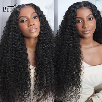 BEEOS Female 5X5 Lace Closure Glueless HD Wig, 20-In Water Wave Real Human Hair, 250% Density, Pre-Plucked Natural Hairline, Pre-Bleached Tiny Knots, Skinlike HD Lace, Beginner-Friendly Natural Black Wig, Glueless Hd Wigs,Sohochic