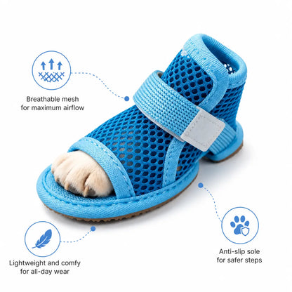 4 Counts Breathable Mesh Dog Shoes, Anti-Slip Adjustable Strap Lightweight Pet Paw Protectors for Summer Daily Outdoor Walking Puppy Shoes Supplies