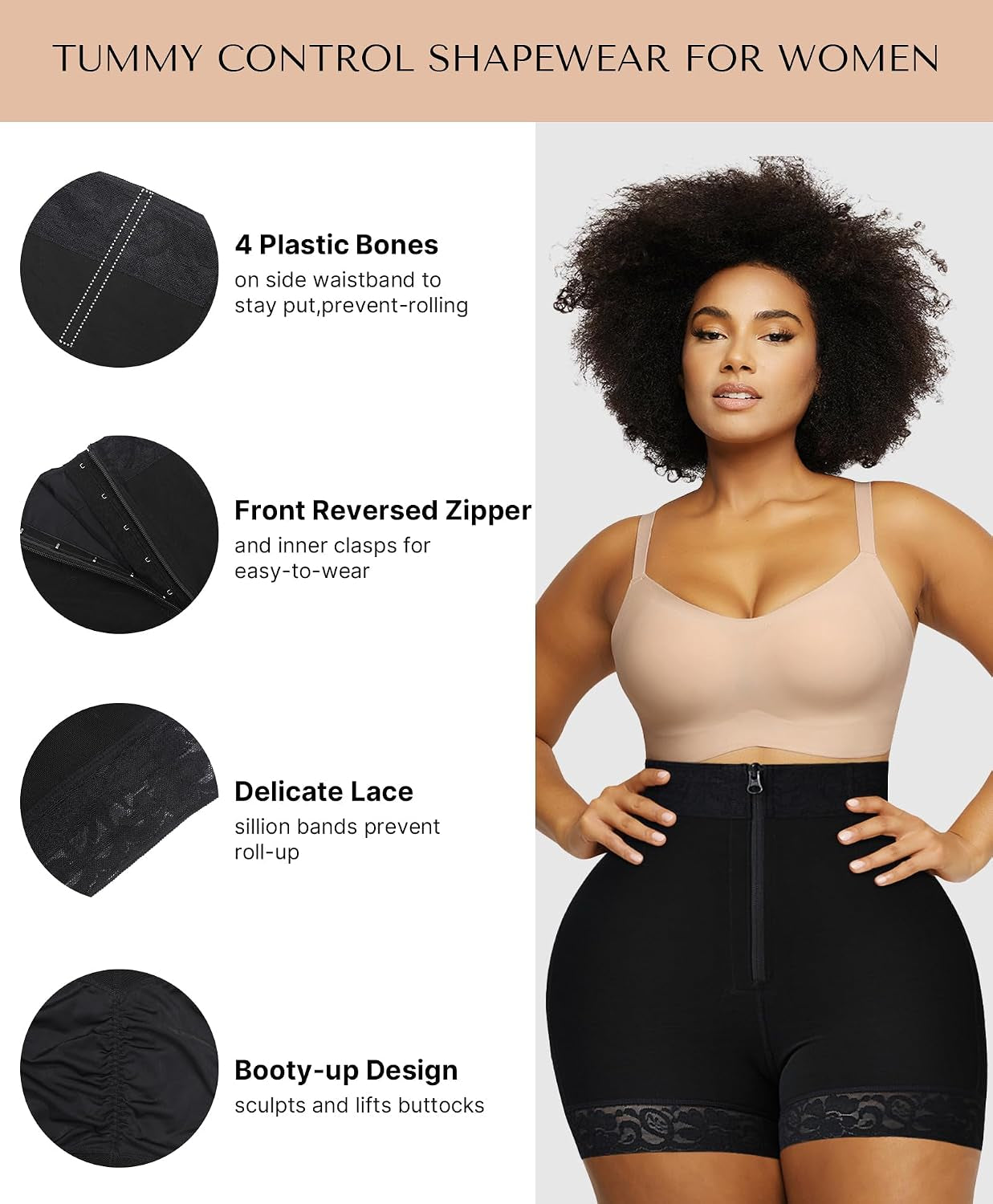 Shapewear Tummy Control Shorts Fajas Colombianas with Zip Closure