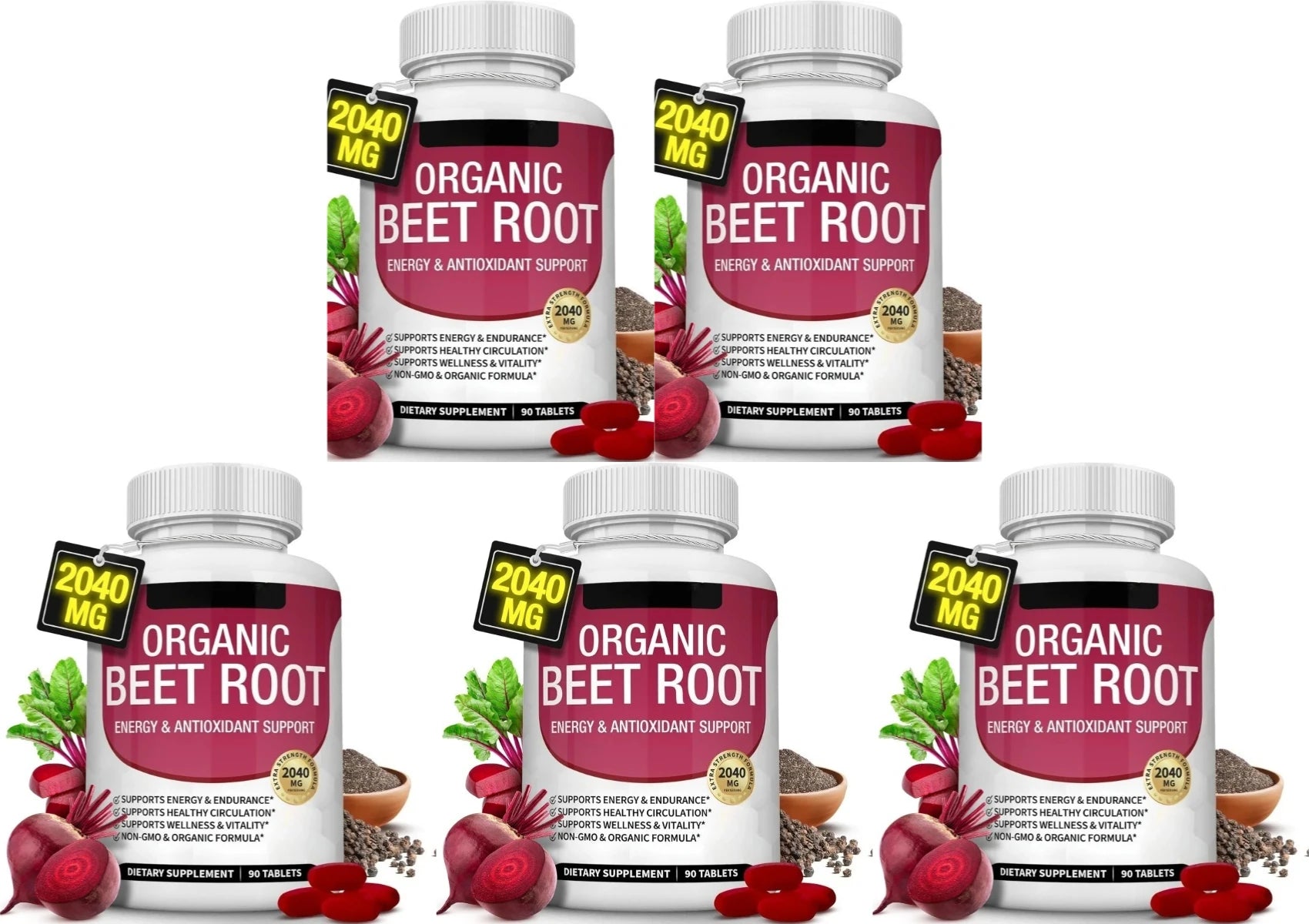 Organic Beet Root with Black Pepper Natural Energy Boost Immune Support Antioxidant Supplement Non-Gmo Gluten Free 90 Tablets