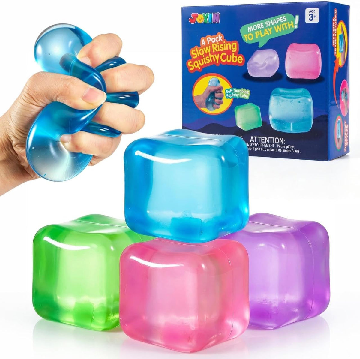4 Pack Stress Cube, 2'' High Density Ice Cube Fidget Toy, Stress Relief with Slow Rising Sensory Squishy Toys for Kids Adults, Birthday Gifts, Party Favors, Halloween, Classroom Prizes