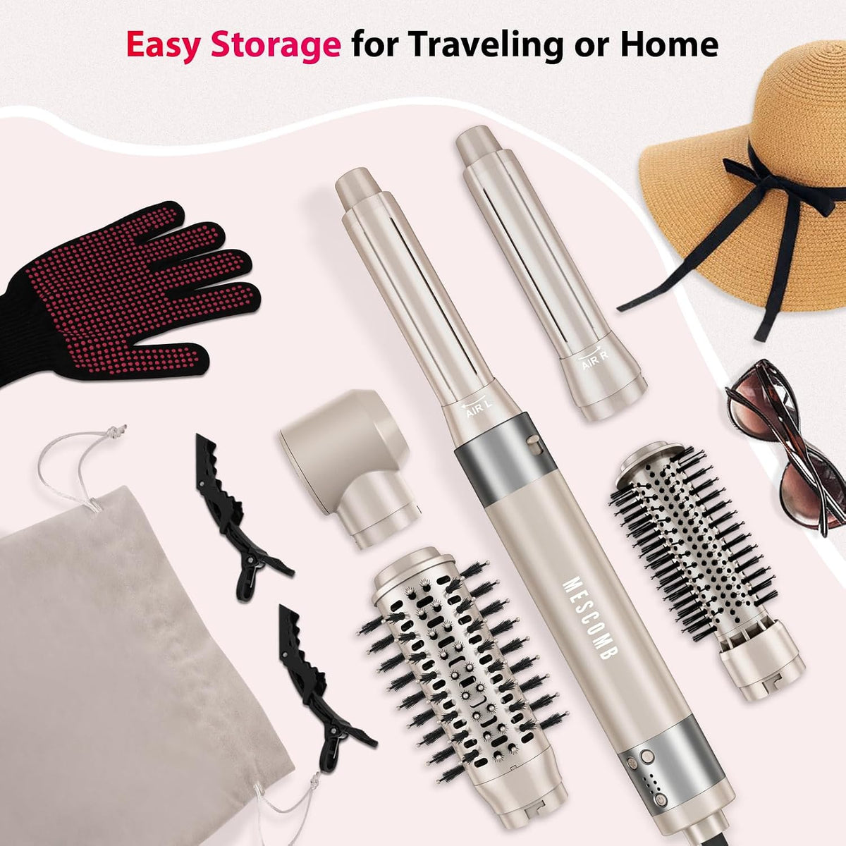 Hair Dryer Brush 5 in 1-110,000 RPM High-Speed Frizz-Free Blow Dryer for Fast Drying, Multi Hair Styler with Auto-Wrap Curlers, Blow Dryer Brush for Straightening Volumizing Curling Styling