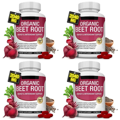 Organic Beet Root with Black Pepper Natural Energy Boost Immune Support Antioxidant Supplement Non-Gmo Gluten Free 90 Tablets