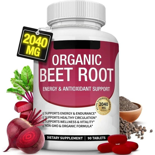 Organic Beet Root with Black Pepper Natural Energy Boost Immune Support Antioxidant Supplement Non-Gmo Gluten Free 90 Tablets