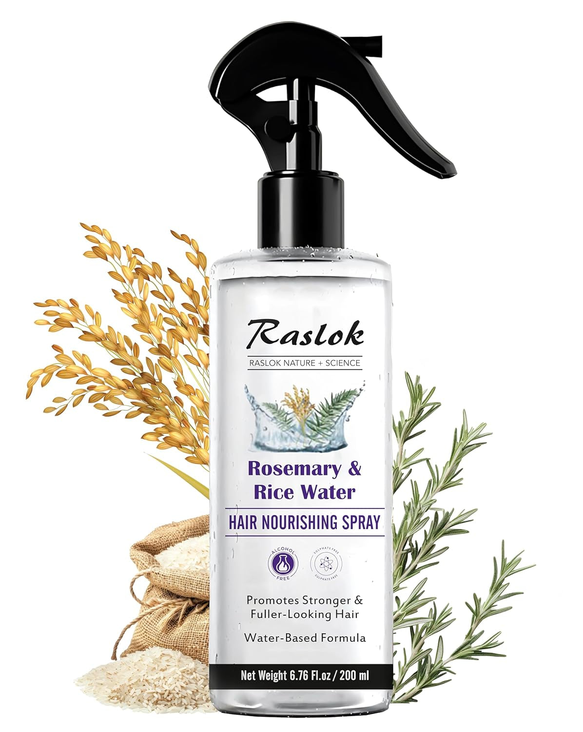 Nature+Science Rosemary & Rice Water Hair Spray | Made with 100% Natural Extracts | Lightweight, Non-Greasy Formula | for Softer, Smoother-Looking Hair | 6.76 Fl Oz / 200 Ml