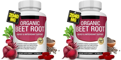 Organic Beet Root with Black Pepper Natural Energy Boost Immune Support Antioxidant Supplement Non-Gmo Gluten Free 90 Tablets