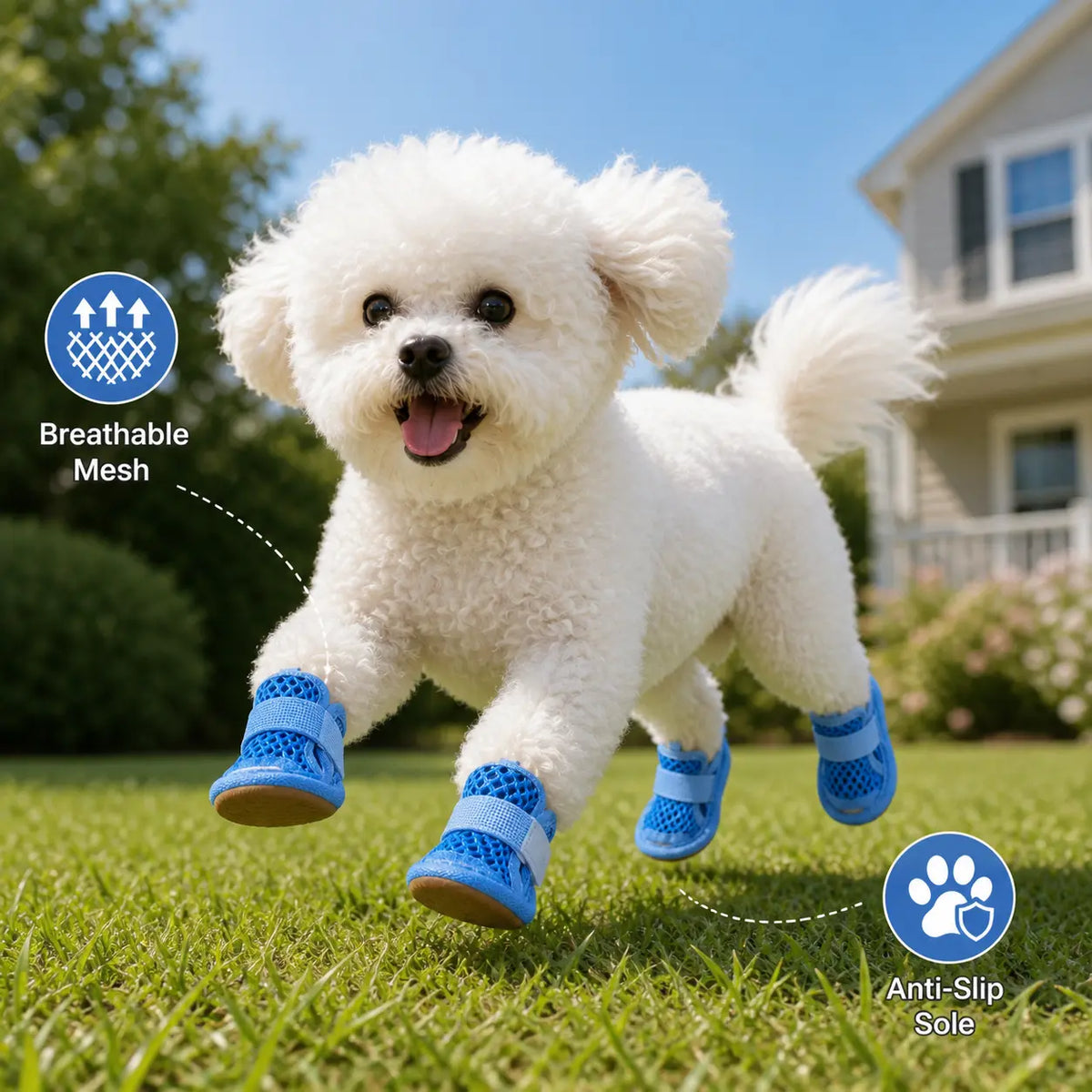 4 Counts Breathable Mesh Dog Shoes, Anti-Slip Adjustable Strap Lightweight Pet Paw Protectors for Summer Daily Outdoor Walking Puppy Shoes Supplies
