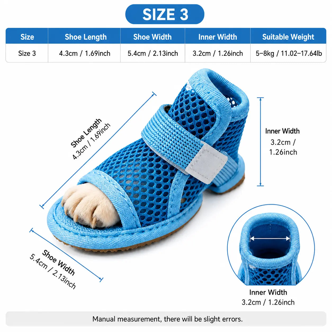 4 Counts Breathable Mesh Dog Shoes, Anti-Slip Adjustable Strap Lightweight Pet Paw Protectors for Summer Daily Outdoor Walking Puppy Shoes Supplies