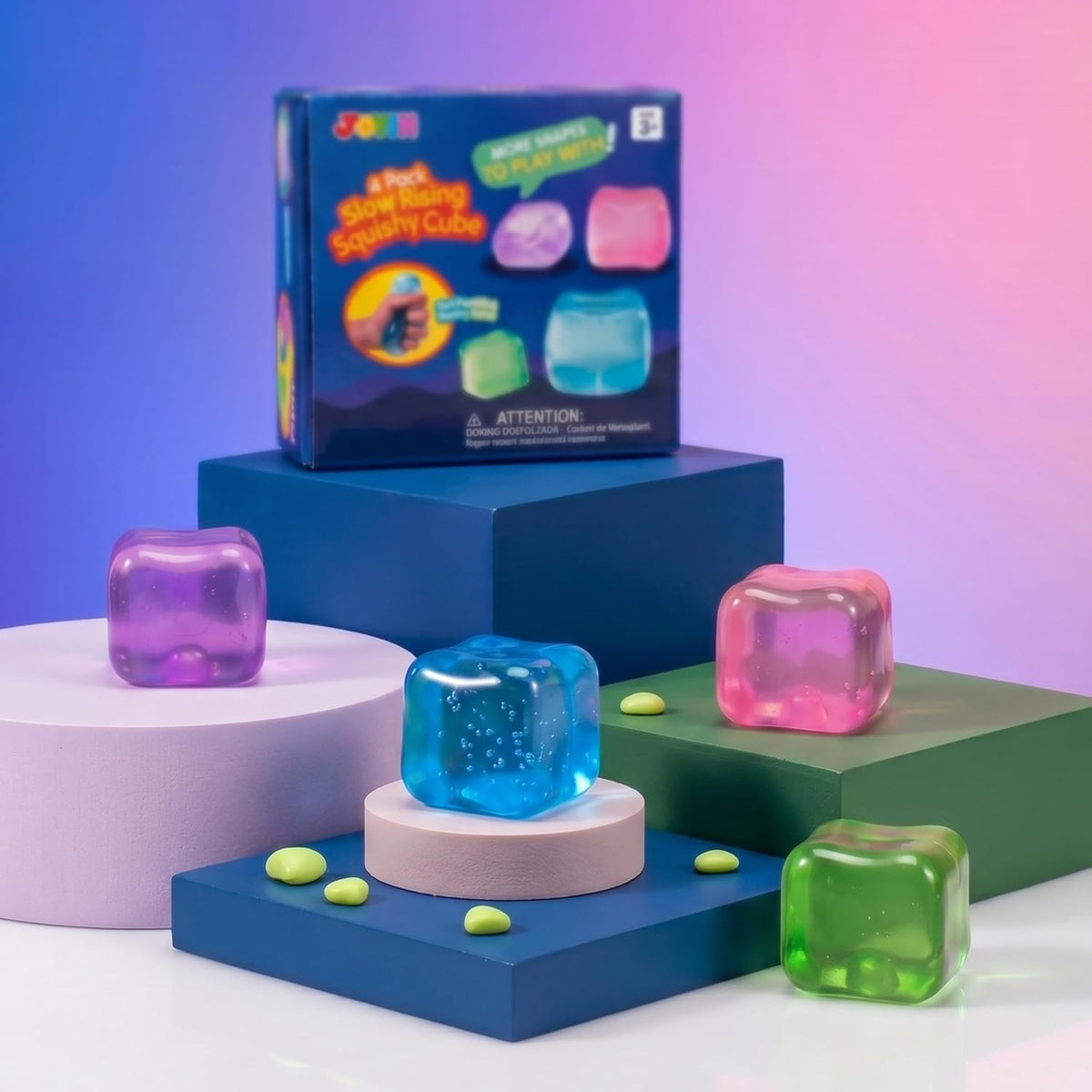 4 Pack Stress Cube, 2'' High Density Ice Cube Fidget Toy, Stress Relief with Slow Rising Sensory Squishy Toys for Kids Adults, Birthday Gifts, Party Favors, Halloween, Classroom Prizes