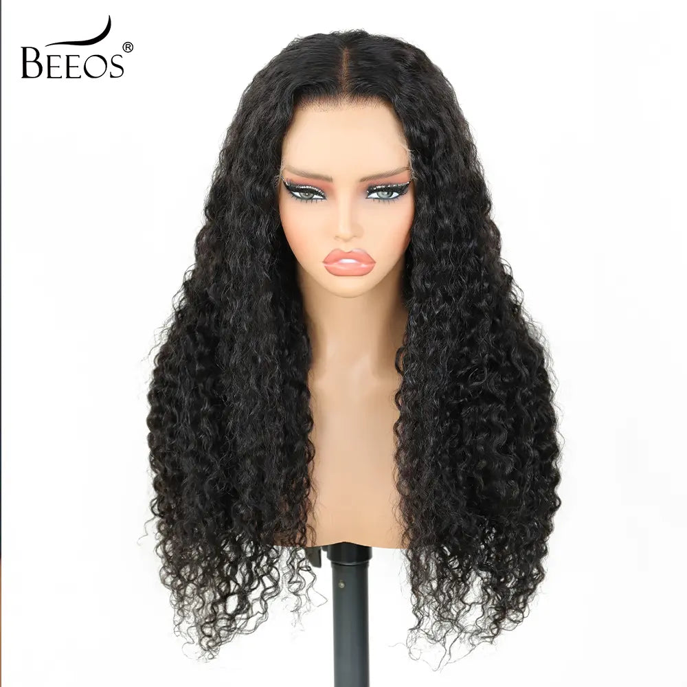 BEEOS Female 5X5 Lace Closure Glueless HD Wig, 20-In Water Wave Real Human Hair, 250% Density, Pre-Plucked Natural Hairline, Pre-Bleached Tiny Knots, Skinlike HD Lace, Beginner-Friendly Natural Black Wig, Glueless Hd Wigs,Sohochic