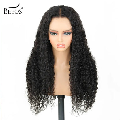 BEEOS Female 5X5 Lace Closure Glueless HD Wig, 20-In Water Wave Real Human Hair, 250% Density, Pre-Plucked Natural Hairline, Pre-Bleached Tiny Knots, Skinlike HD Lace, Beginner-Friendly Natural Black Wig, Glueless Hd Wigs,Sohochic