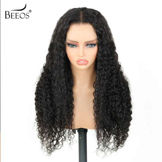 BEEOS Female 5X5 Lace Closure Glueless HD Wig, 20-In Water Wave Real Human Hair, 250% Density, Pre-Plucked Natural Hairline, Pre-Bleached Tiny Knots, Skinlike HD Lace, Beginner-Friendly Natural Black Wig, Glueless Hd Wigs,Sohochic